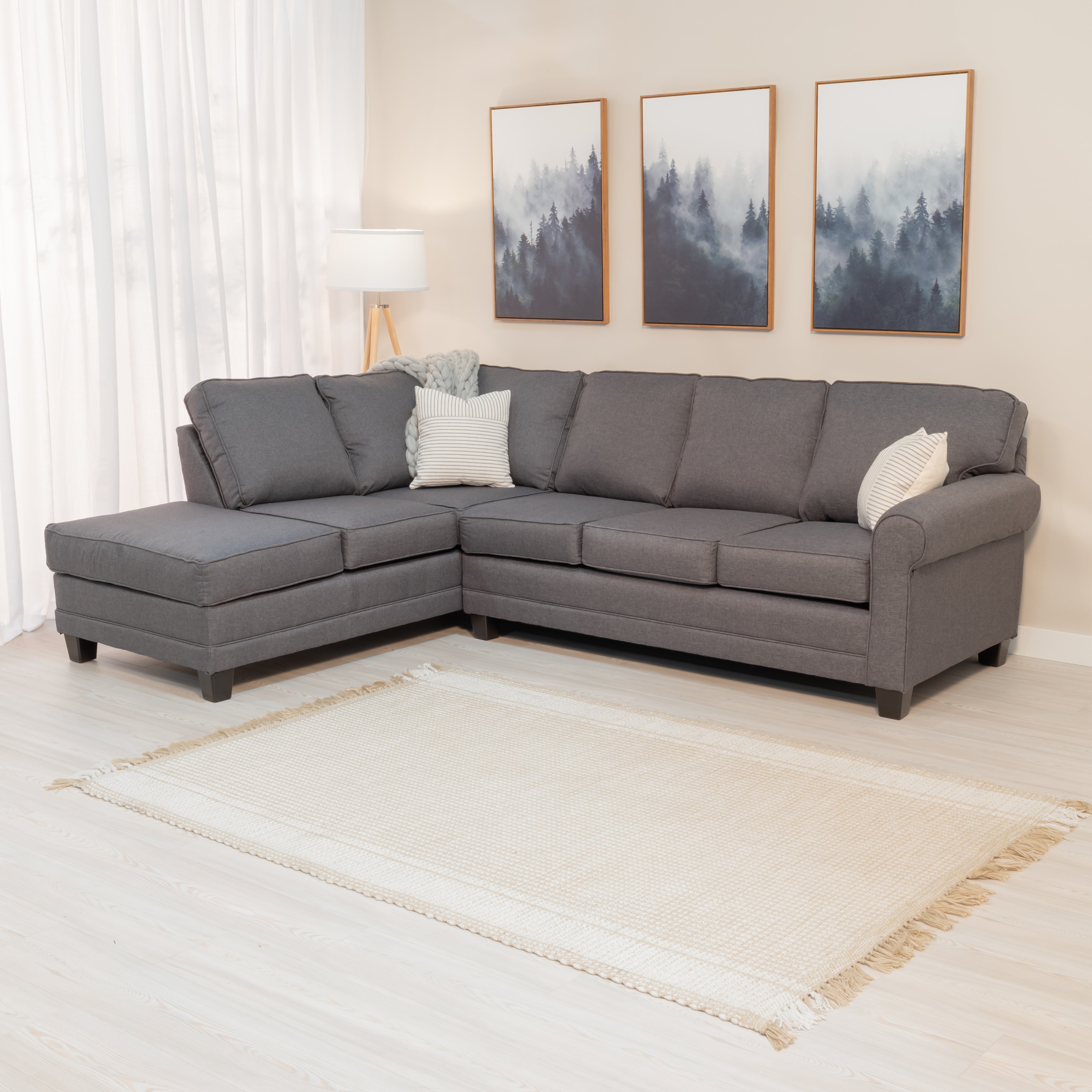 Addington Co Sheffield Extra-Large Upholstery Fabric Left-Facing Sectional Sofa for Living Room, L-Shaped, Grey, 6-Seat